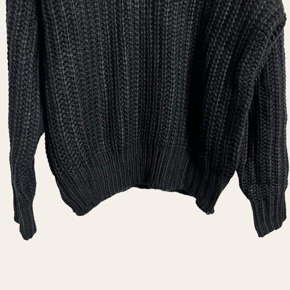LBLC The Label Katja Black Chunky Knit V-Neck Pullover Sweater Size L NWT - Picture 3 of 7